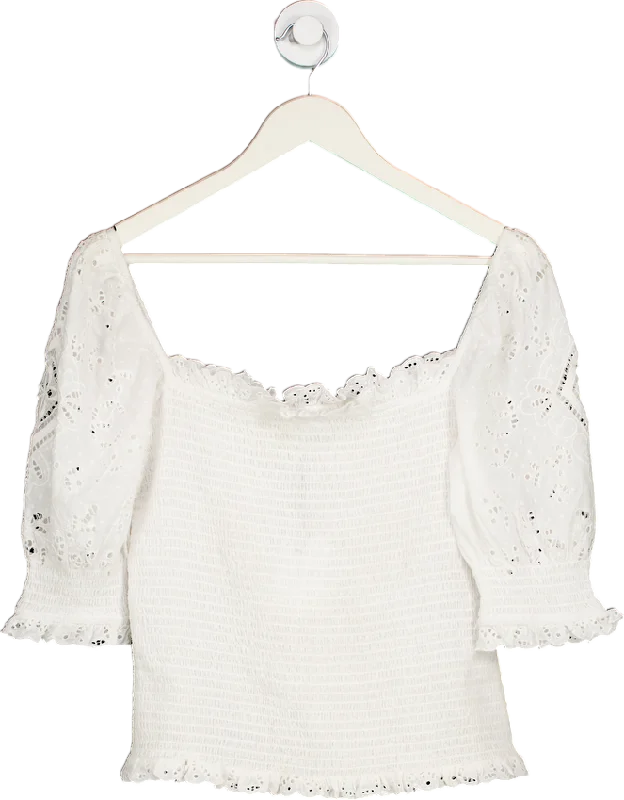 Brora White Off-Shoulder Smocked Top UK 12