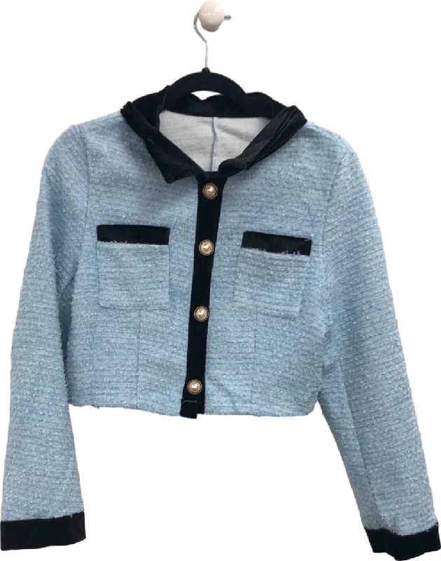 Blue Cropped Button-Up Jacket with Hood UK S