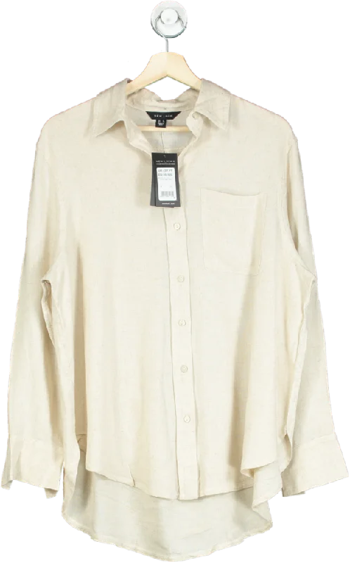 New Look Beige Lottie Linen Shirt UK 8