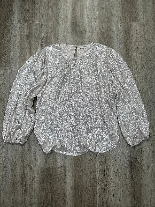 Blouse Long Sleeve By Loft In Silver, Size: Xxl