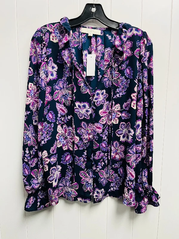 Blouse Long Sleeve By Loft In Blue & Purple, Size: M