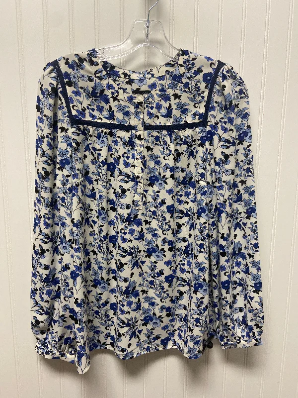 Blouse Long Sleeve By Talbots In Blue & White, Size: S