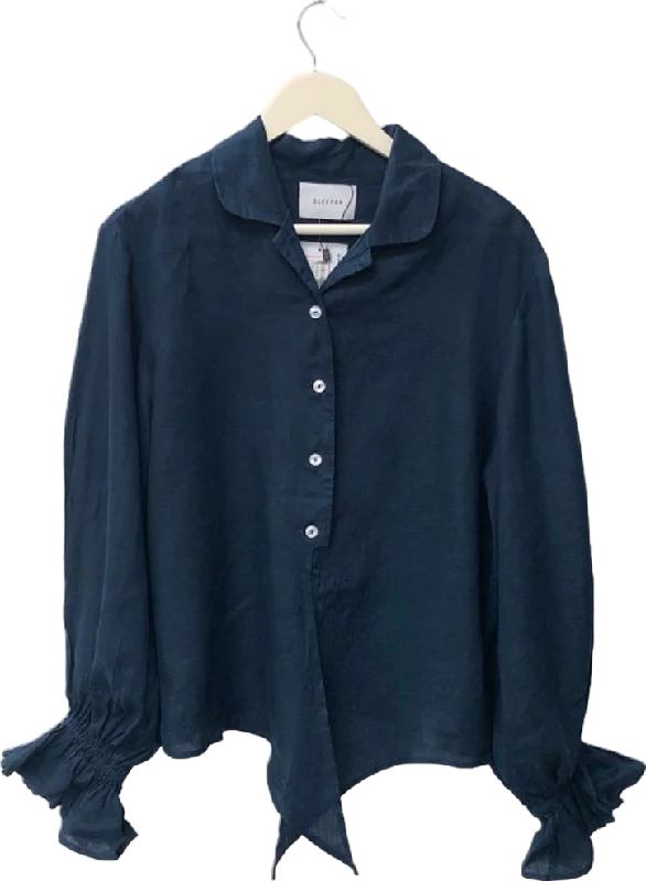 Sleeper Navy Blue Ruffled Cuff Shirt UK S