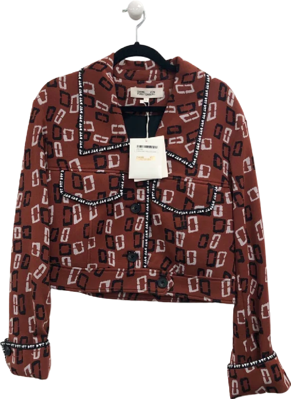 Diane Von Furstenberg Brown Patterned Cropped Jacket UK M