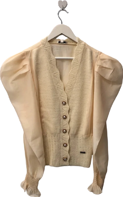 Jovonna Beige Puff Sleeve Cardigan UK S