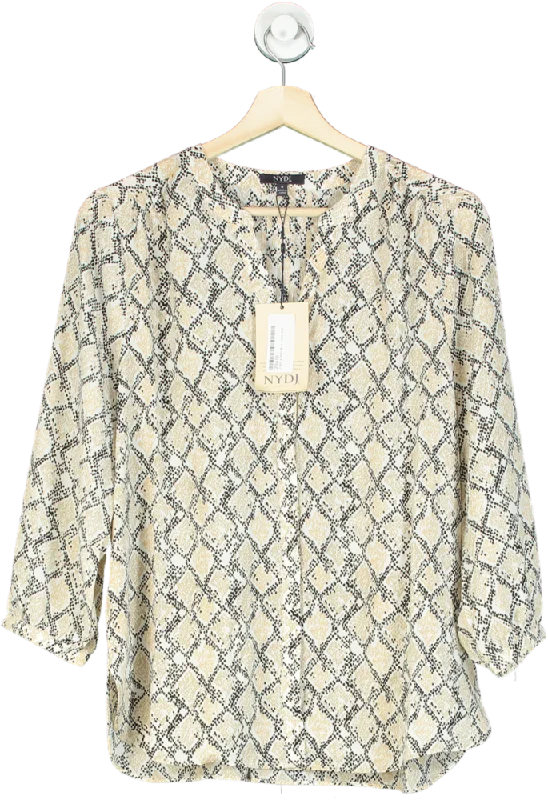 NYDJ Beige Snake Print Pintuck Blouse UK S