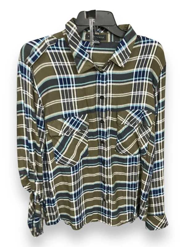 Blouse Long Sleeve By Sanctuary In Plaid Pattern, Size: L