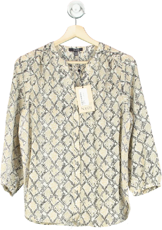 NYDJ Beige Snake Print Pintuck Blouse UK XS