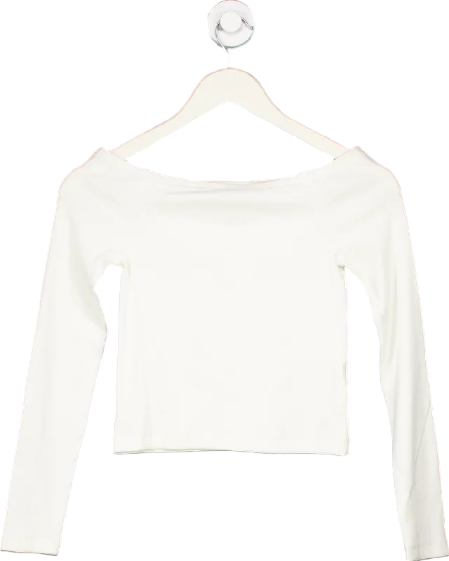 New Look White Clean Long sleeve Bardot Top UK 8