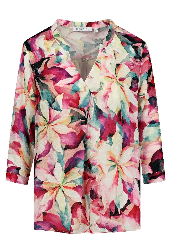 Leaf Print Silk Feel Blouse