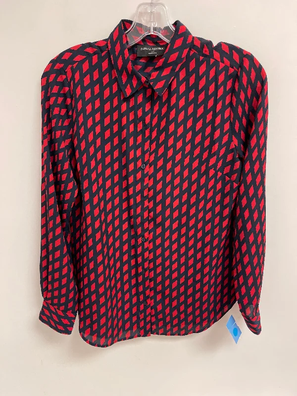 Blouse Long Sleeve By Banana Republic In Blue & Red, Size: Xs