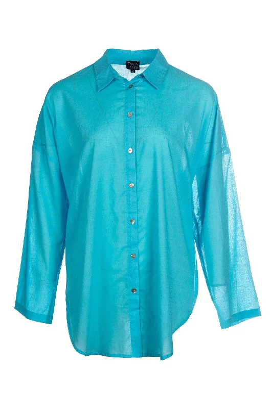 100% Cotton sheer Beach Shirt | Aqua | 0731A1