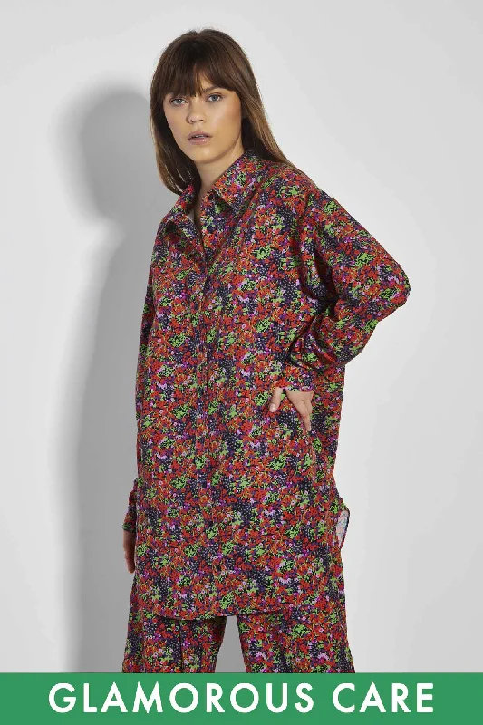 Glamorous Care Purple Orange Ditsy Oversized Shirt