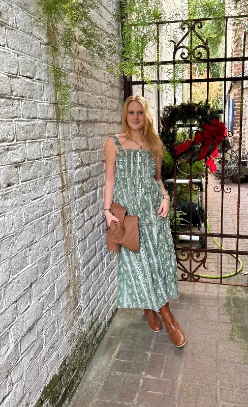 Chloe Dress Maxi Green French Floral Stripe