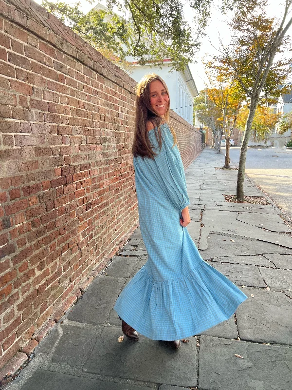 Cosette One Size Maxi Dress Robins Egg Blue Gingham