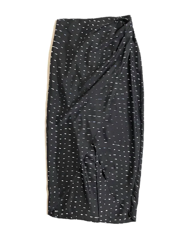 Women's Faux Wrap Silk Abstract Print Midi Skirt In Black