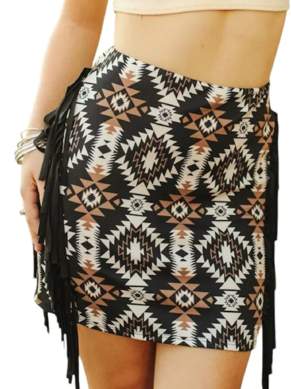 Dark Damsel Aztec Skirt In Black Multi