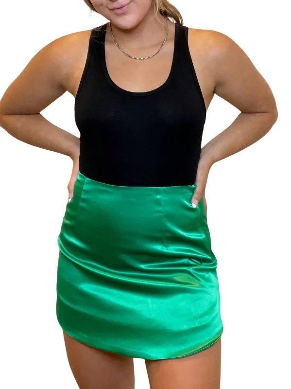 Wish Me Luck Satin Mini Skirt In Green