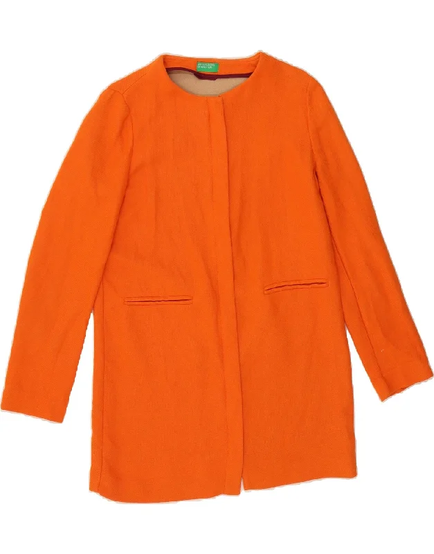 BENETTON Womens Overcoat UK 14 Medium Orange