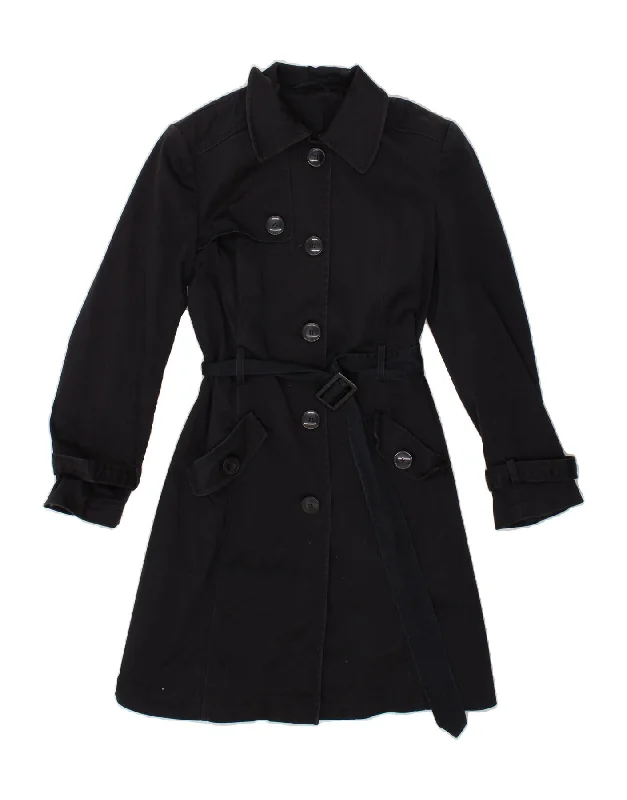 LAURA ASHLEY Womens Trench Coat UK 12 Medium Navy Blue