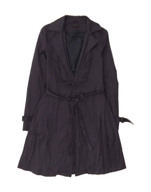 SISLEY Womens Trench Coat IT 44 Medium Navy Blue Cotton