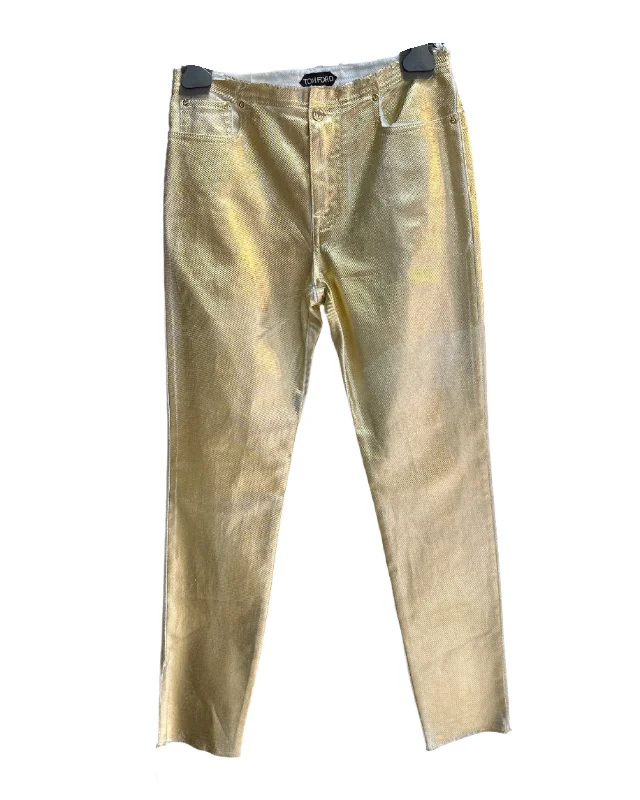 Tom Ford Womens Coated Denim Pants In Gold