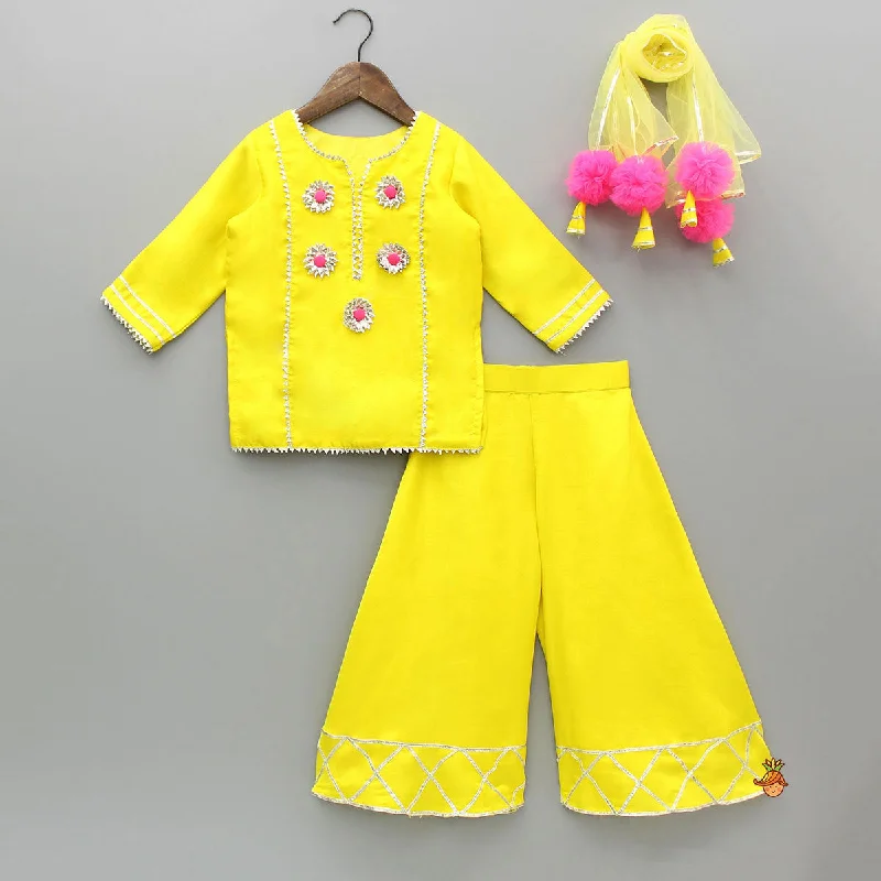 Yellow Gota Work Kurti With Palazzo And Dupatta