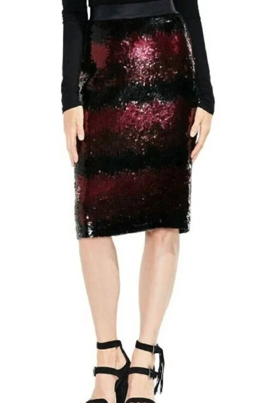 Ombre Stripe Sequin Lined Pencil Skirt In Black