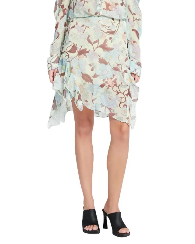 Garden Print Asymmetric Skirt In Multicolor Mint