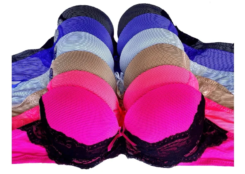 Striped Lace Bras with Medium Padding