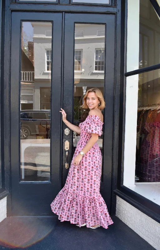 Paloma Maxi Dress Pink Red Floral