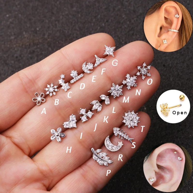 Fashion Inlaid Zircon Fine Pin Screw Stud Earrings