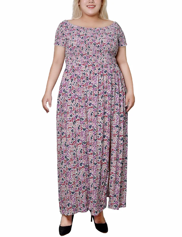 Plus Size Smocked Bodice Maxi Dress