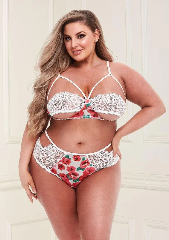 2 Piece White Floral and Lace Bra and Panty Set