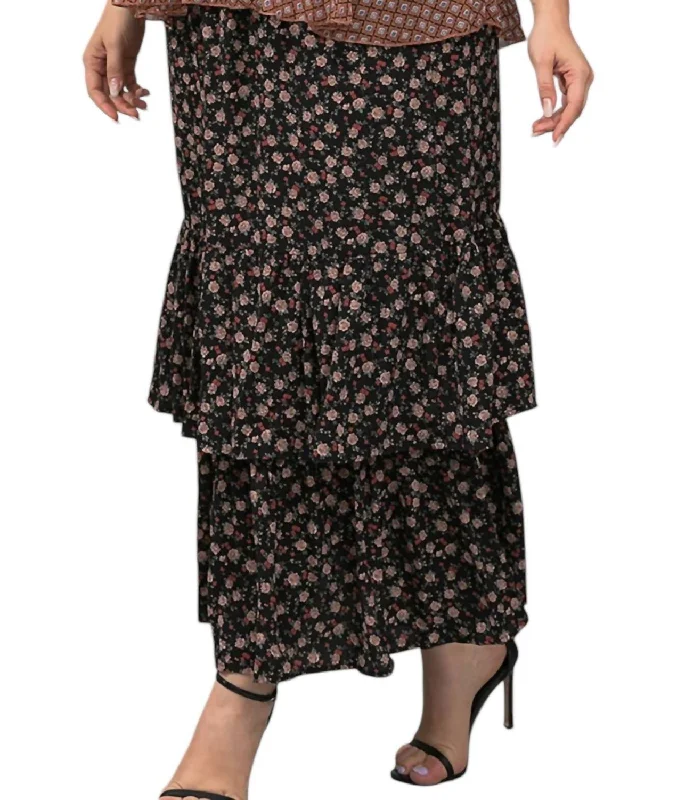 Ditsy Floral Maxi Skirt In Brown