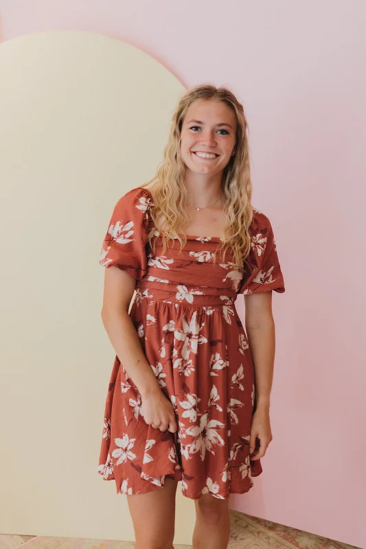 Beautiful Moment Terracotta Floral Mini Dress