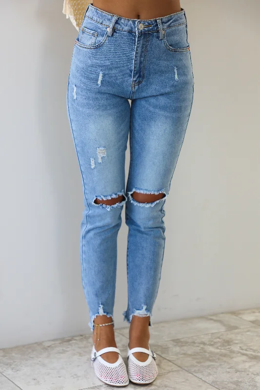 Julianna Tapered Denim Raw Hem Jeans: Denim