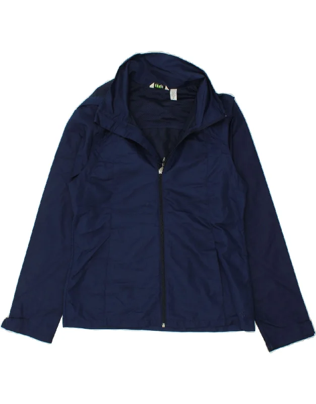 IZOD Womens Hooded Rain Jacket UK 14 Medium Navy Blue Polyester