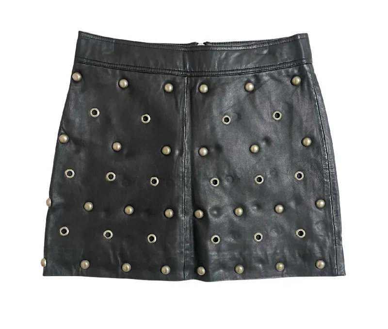 Women's Leather Grommet Stud Mini Skirt In Black