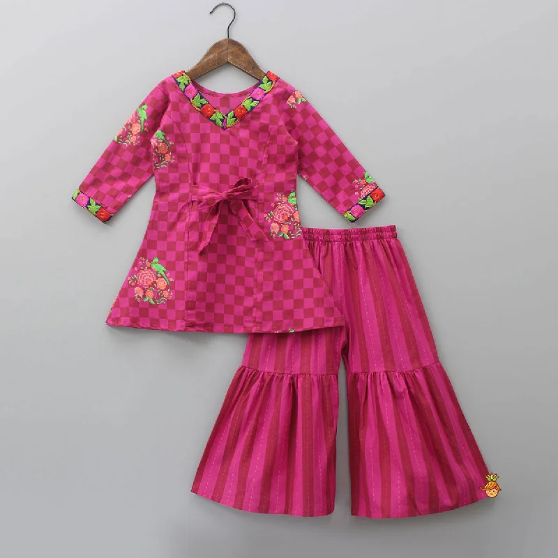 Pink Checks Printed Kurti And Sharara