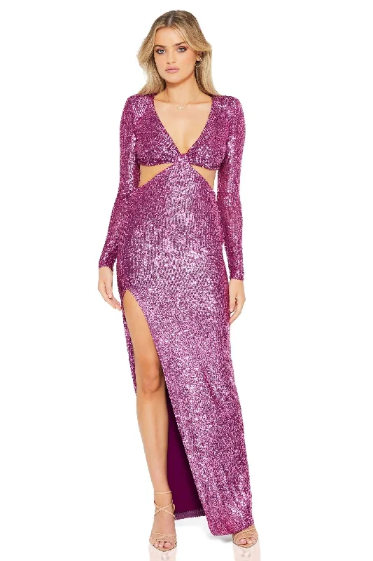 Nookie Sequin Jewel Gown - Berry