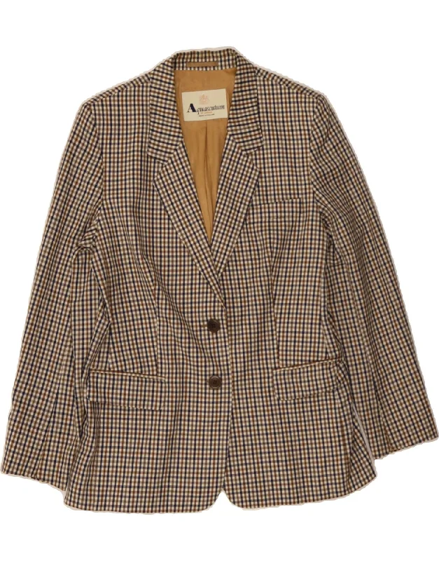 AQUASCUTUM Womens 2 Button Blazer Jacket UK 14 Medium Brown Check Wool