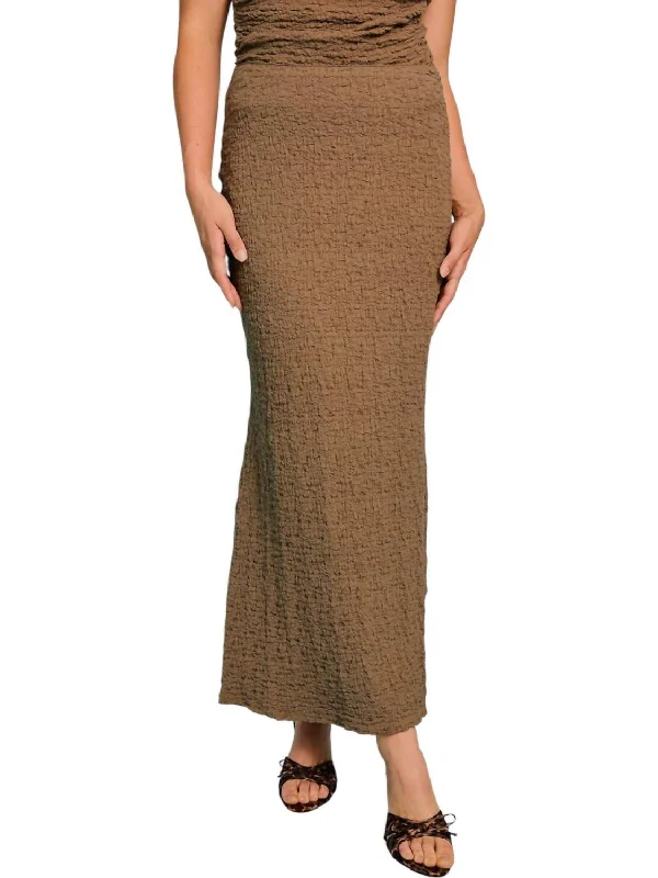 Ruched Midi Skirt In Brown