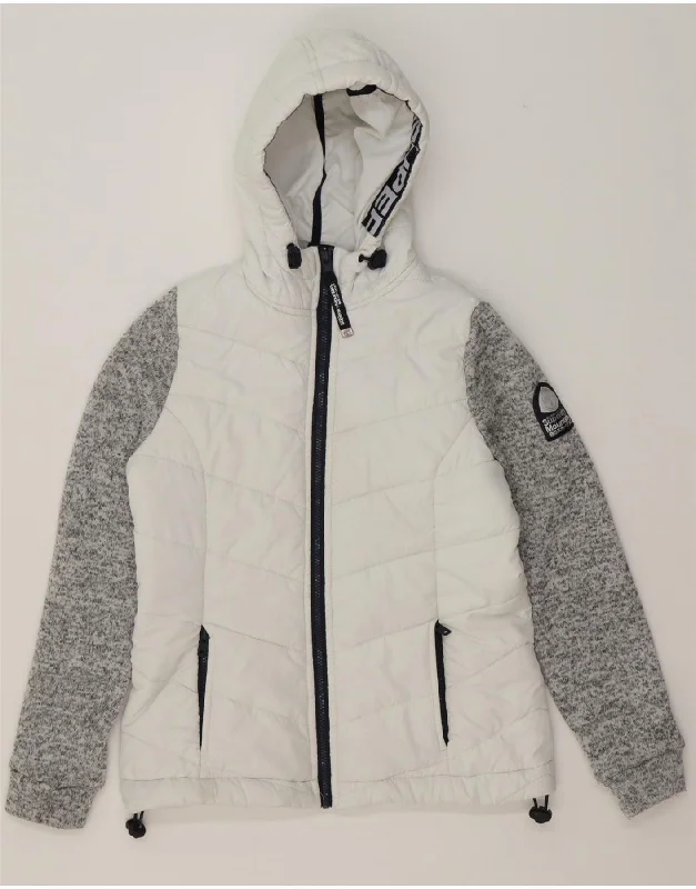 SUPERDRY Womens Hooded Windbreaker Jacket UK 12 Medium White Colourblock