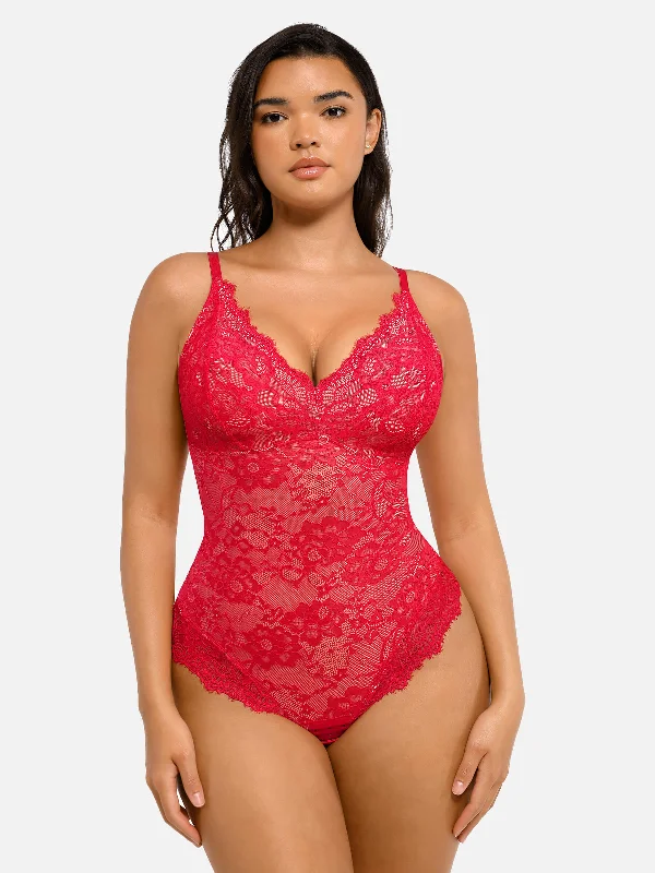 Feelingirl Lace V Neck Full Bodysuit