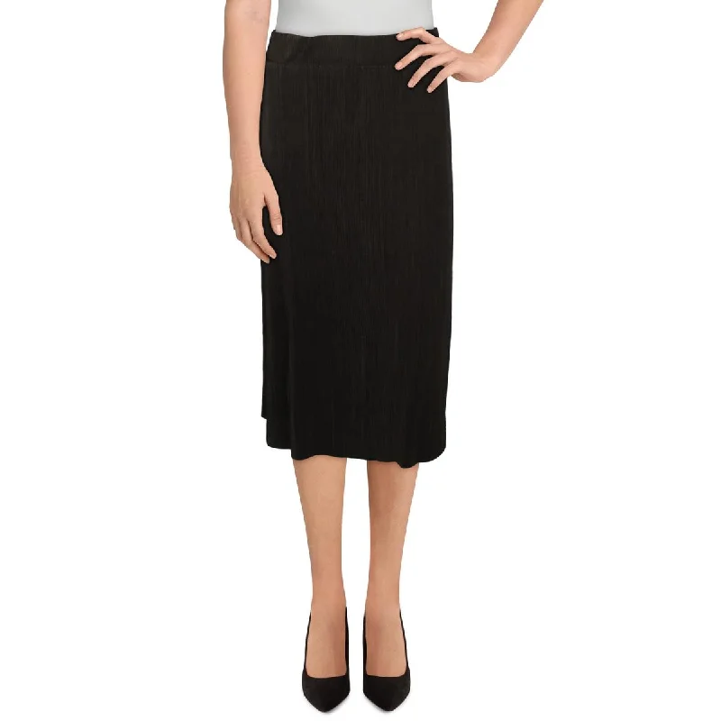 Womens Midi Stretch Pleated Skirt