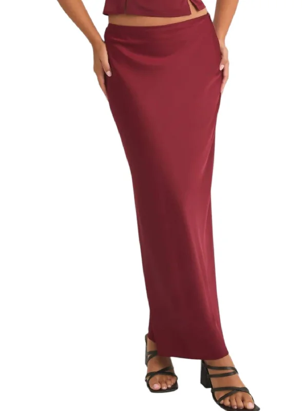 Satin Maxi Skirt In Red