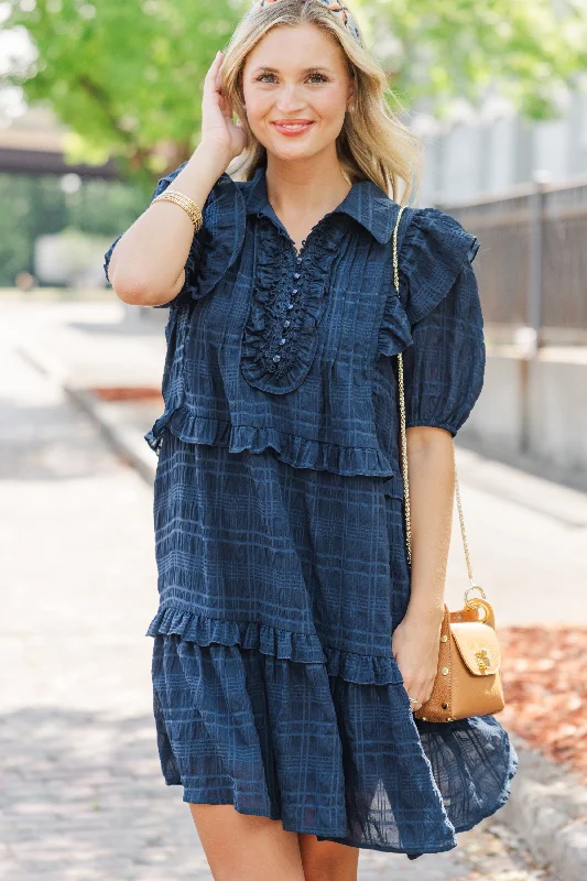 All The Very Best Navy Blue Ruffled Dress