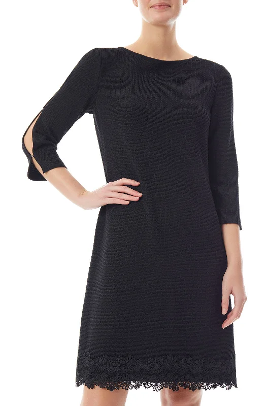 Floral Lace Hem Knit Sheath Dress, Black