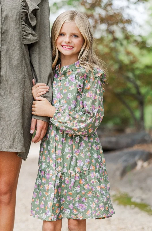 Girls: All I Could Want Green Floral Print Dress